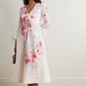 Zimmermann Frill Sleeved Midi Dress Size 6 Scarlet Floral Wedding Guest Dress
